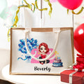 Tarta de globos personalizada Personaje de dibujos animados Bolsa de yute grande con nombre y edad Regalo de viaje de cumpleaños de compras para niñas Mujeres