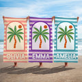 Toalla de playa de microfibra personalizada con nombre Palm Tree Striped Quick Dry Oversize Microfiber Beach Towel Summer Holiday Travel Use Birthday Gift for Family Friends