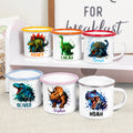 Diseña tu dinosaurio favorito y haz que cada sorbo sea especial - Taza esmaltada personalizada de 12 oz con nombre