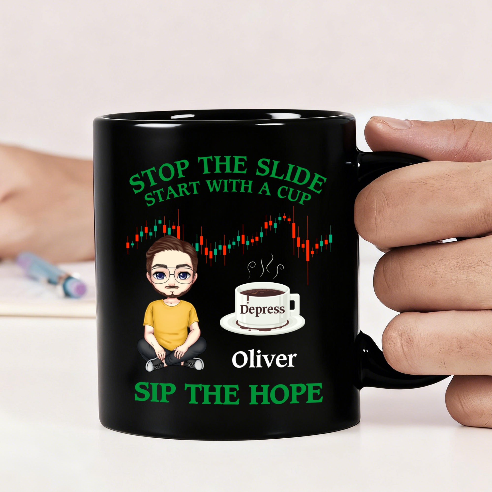 Personalizada Tendencias de Valores Cartoon Character 11 oz 15 oz Taza de café de cerámica con nombre Cumpleaños Aniversario Regalo para Hombres Inversores de Valores