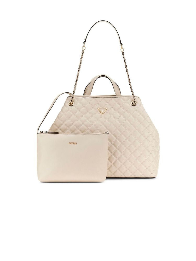 Guess Quilted Polyurethane Tote Bag — Beige