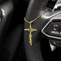 Guided By Faith Adorned With Flower - Personalized Name Cross Steering Wheel Charm Christian Baptism Birthday Gift