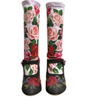 Women's Black Floral Socks Crystal Boots Jersey Shoes