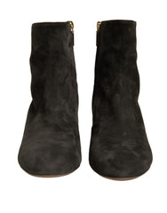 Women's Black Embellished Heel Ankle Boots Shoes Calf Leather