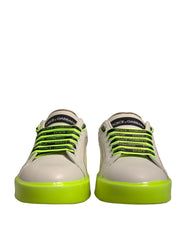 Women's White Yellow Portofino Leather Sneakers Shoes Calfskin