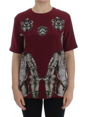Women's Red Knight Print Silk Blouse T-Shirt