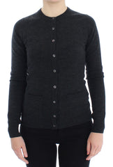Women's Wool Button Cardigan Gray Goatskin Fur Shearling Clothing
