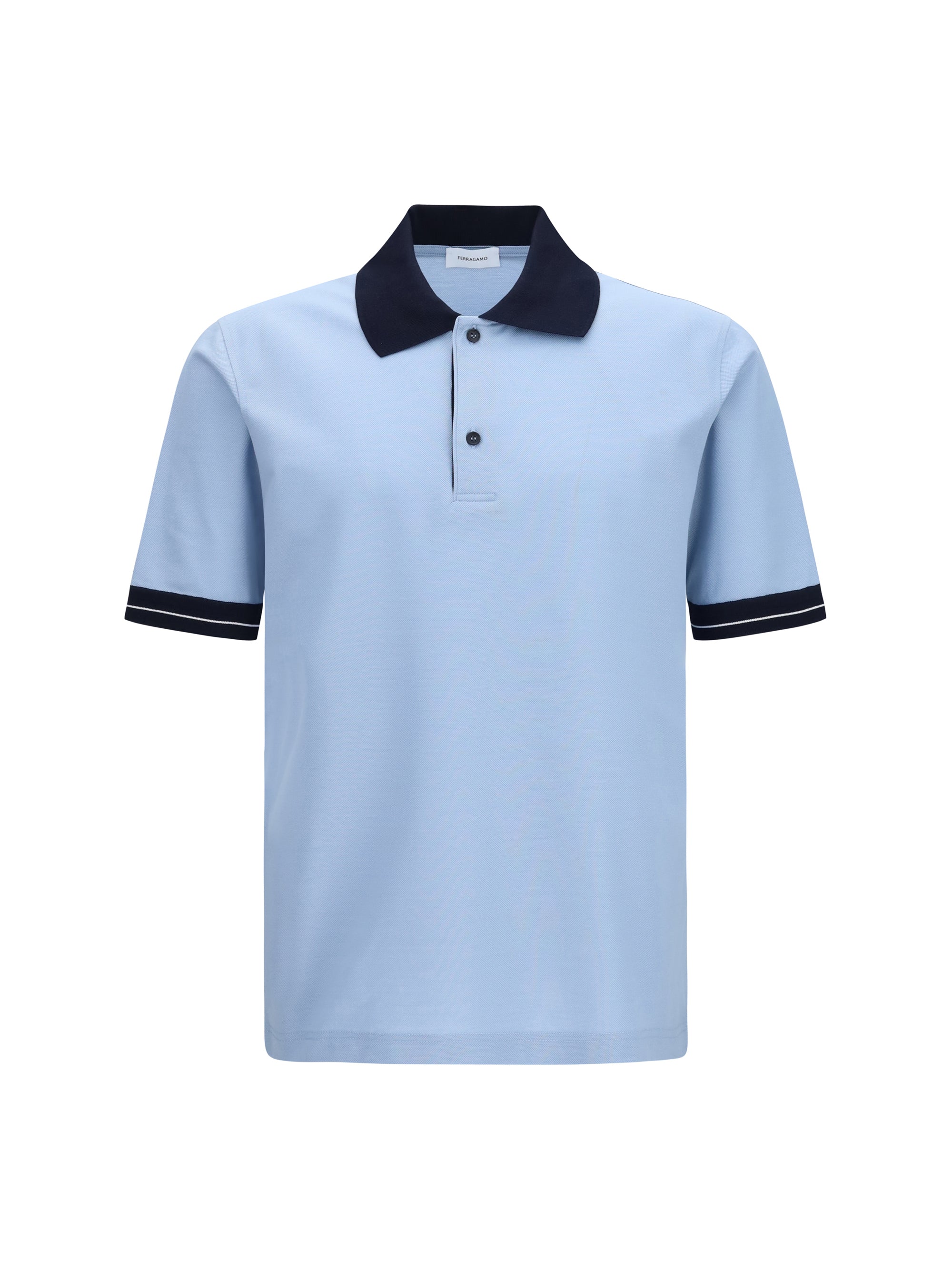 Ferragamo Contrast-Collar Cotton Piqué Polo — Blue