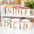Conejito de Pascua de flores personalizado 12 oz Taza de esmalte con nombre e inicial de Pascua regalo de cumpleaños para niños niñas