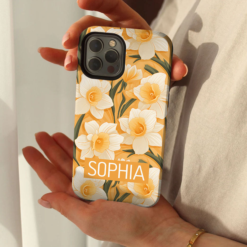 Funda Retro Personalizada de Flor de Nacimiento para iPhone con Nombre Cumpleaños Día de la Madre Regalo para Amigo Familia
