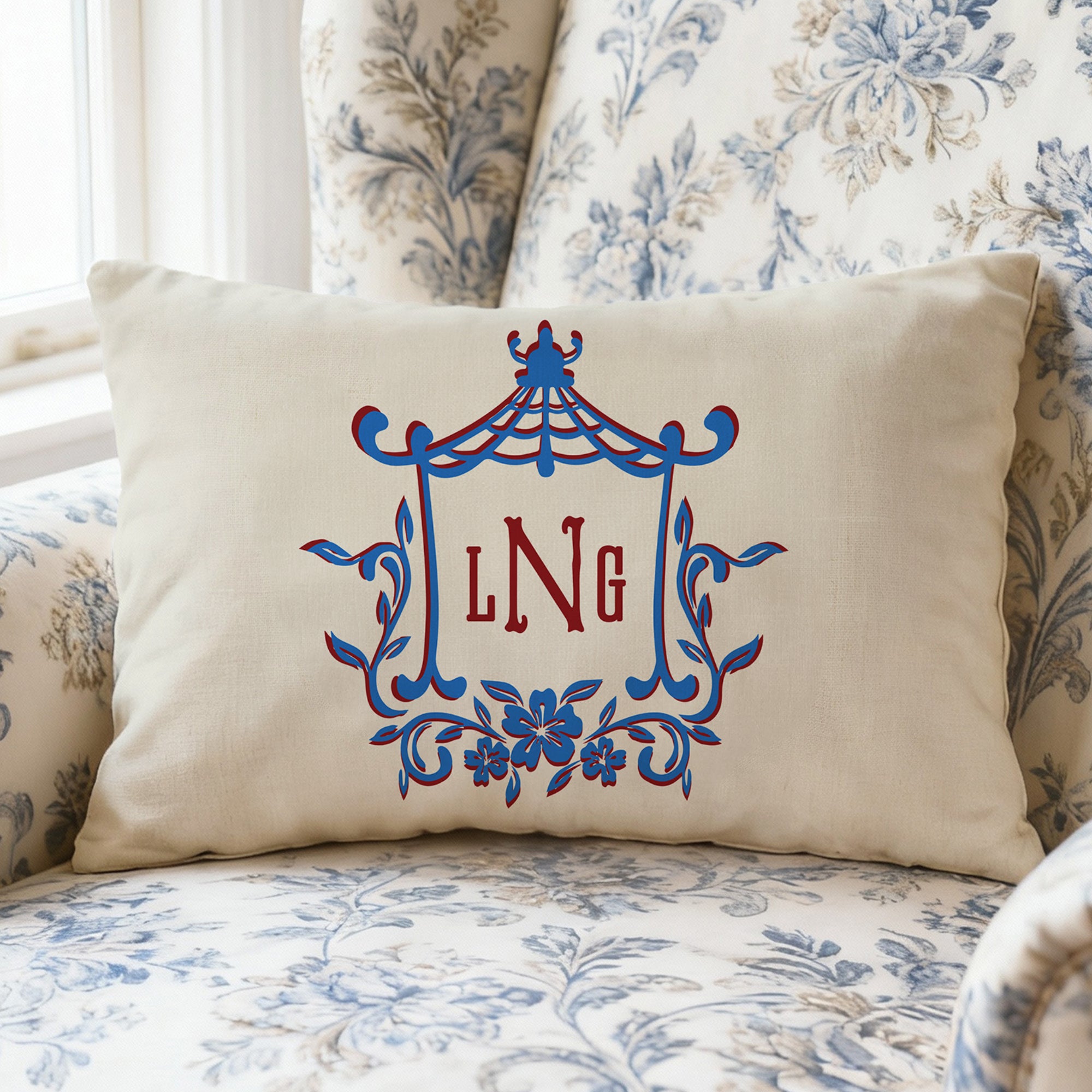 Chinoiserie personalizado costera abuela monograma Throw Funda de almohada Home Decor Cumpleaños Aniversario Regalo para la familia Amigos
