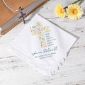 Pañuelo de Algodón 100% Personalizado con Cruz Floral y Versículo Bíblico con Nombre, Texto y Fecha de Bautismo Primera Eucaristía Regalo para Cristianas Niñas