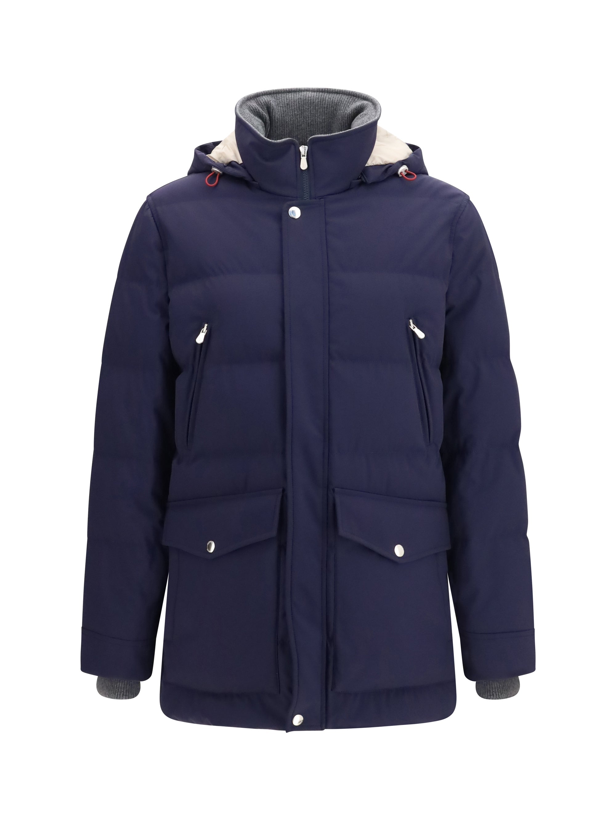 Brunello Cucinelli Nylon Hooded Down Jacket — Navy