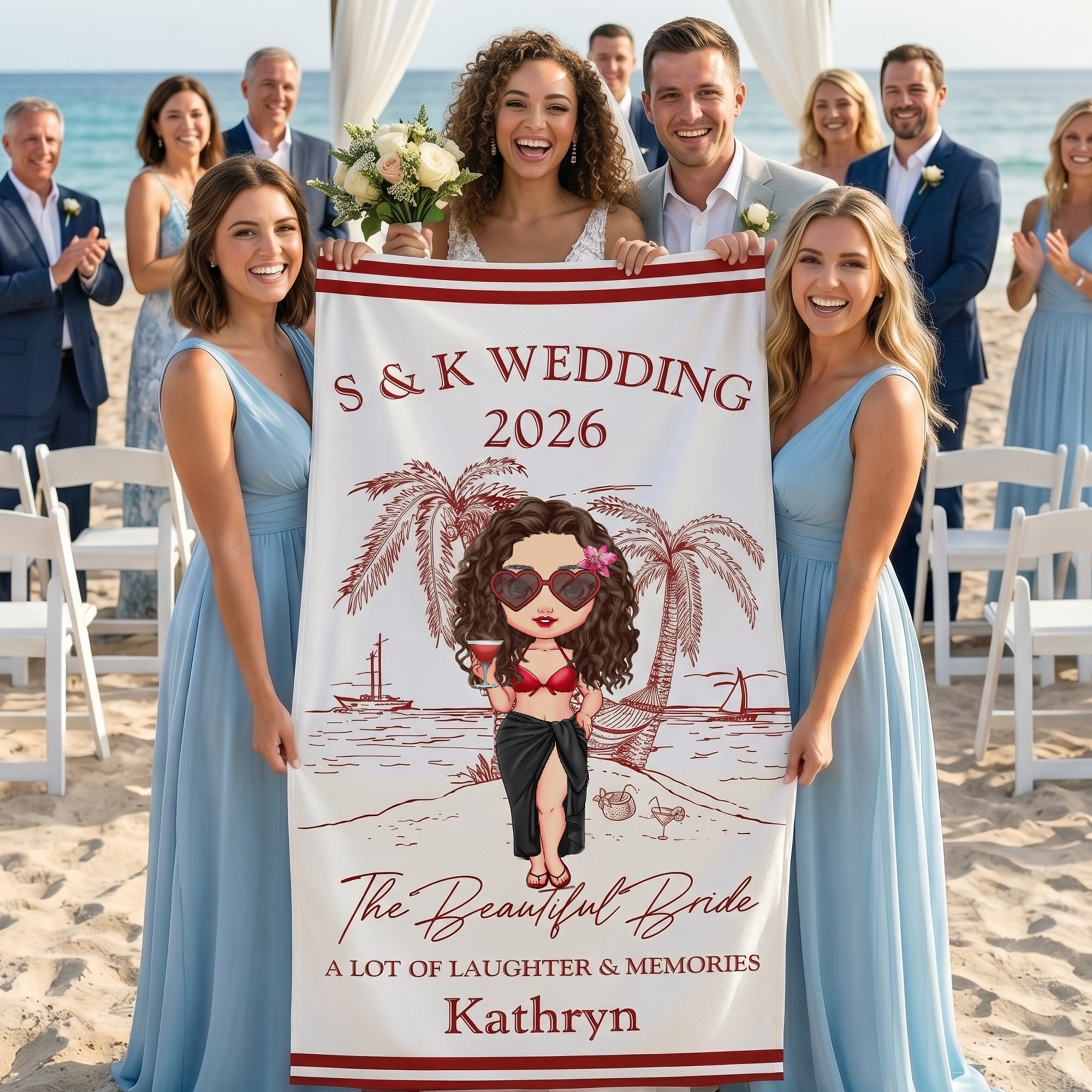 Toalla de playa personalizada con nombre para la boda Regalo de despedida de soltera para la novia Damas de honor Novio Padrino de boda
