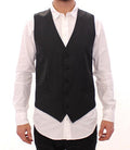 Men's Gray Striped Wool Single Breasted Vest Black Viscose Clothing