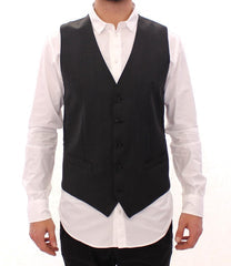 Men's Gray Striped Wool Single Breasted Vest Black Viscose Clothing