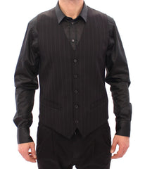 Men's Black Striped Wool Logo Vest Viscose Clothing