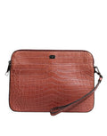 Bordeaux Croc Leather Logo Plaque Men Briefcase Bag