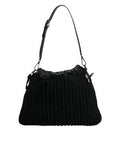 Women's Black Cashmere Knitted Leather Shoulder Bag Lamb Calf