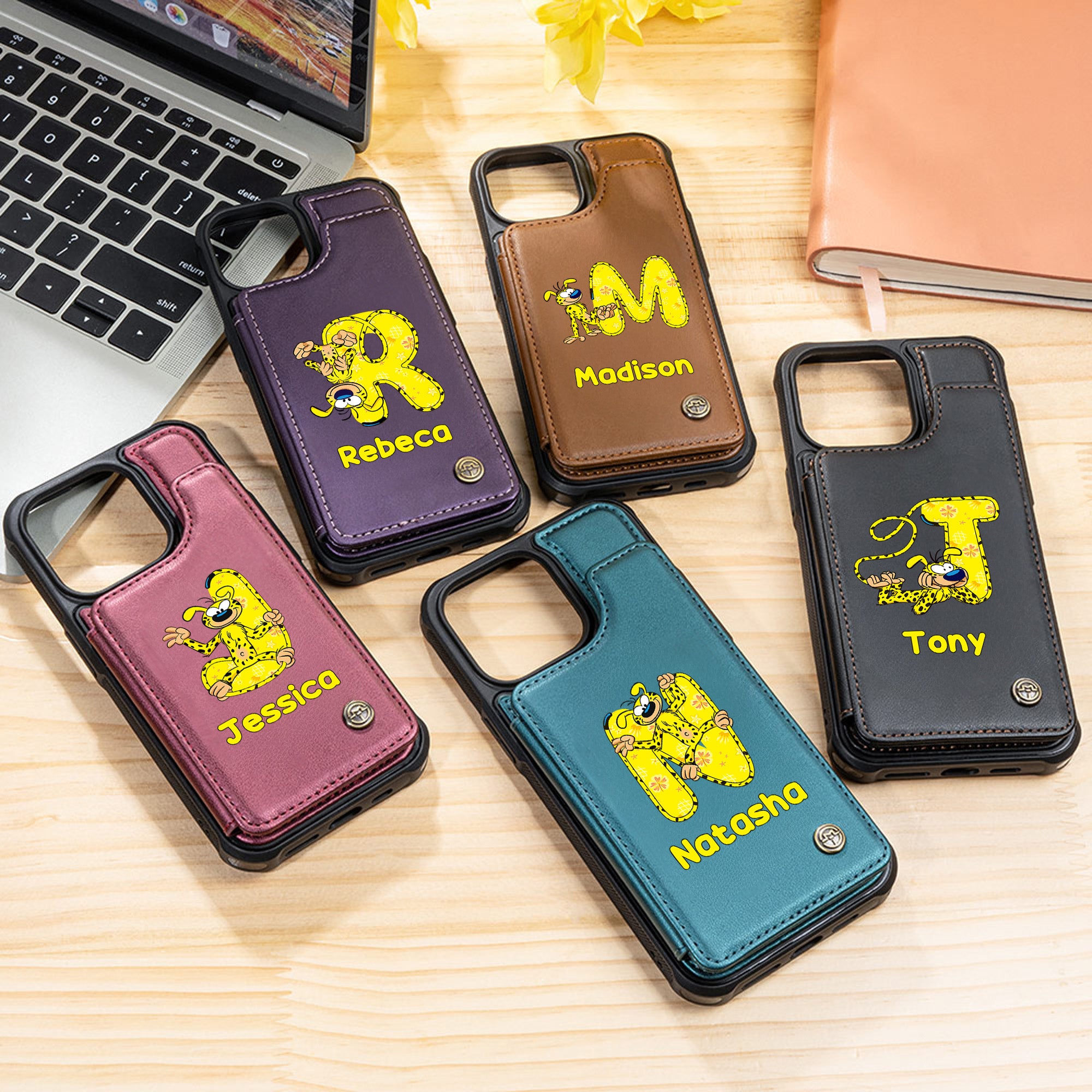 Marsupilami Funda personalizada para teléfono con nombre y tarjetero con bloqueo RFID Regalo de cumpleaños para la familia | Callie × Marsupilami