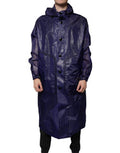 Dark Blue Cotton Hooded Men Raincoat Jacket Elastane Clothing
