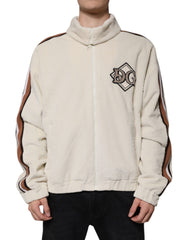 Men's Beige Logo Applique Cotton Corduroy Full Zip Jacket Clothing
