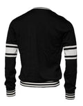 Men's Black White Guitar Silk Crew Neck Sweater And Clothing