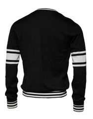 Men's Black White Guitar Silk Crew Neck Sweater And Clothing