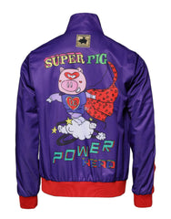 Men's Purple Year Of The Pig Full Zip Bomber Sweater Polyester Clothing