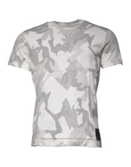 Men's White Gray Camouflage Cotton Crew Neck T-Shirt