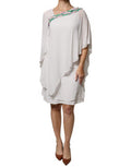 Women's White Floral Embroidery Viscose Chiffon Shift Dress