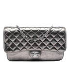 Medium Metallic Crackled Calfskin Clams Pocket Flap