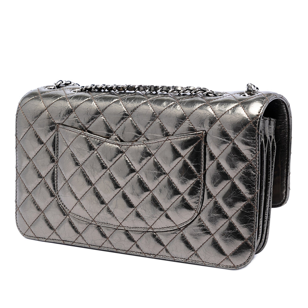 Medium Metallic Crackled Calfskin Clams Pocket Flap