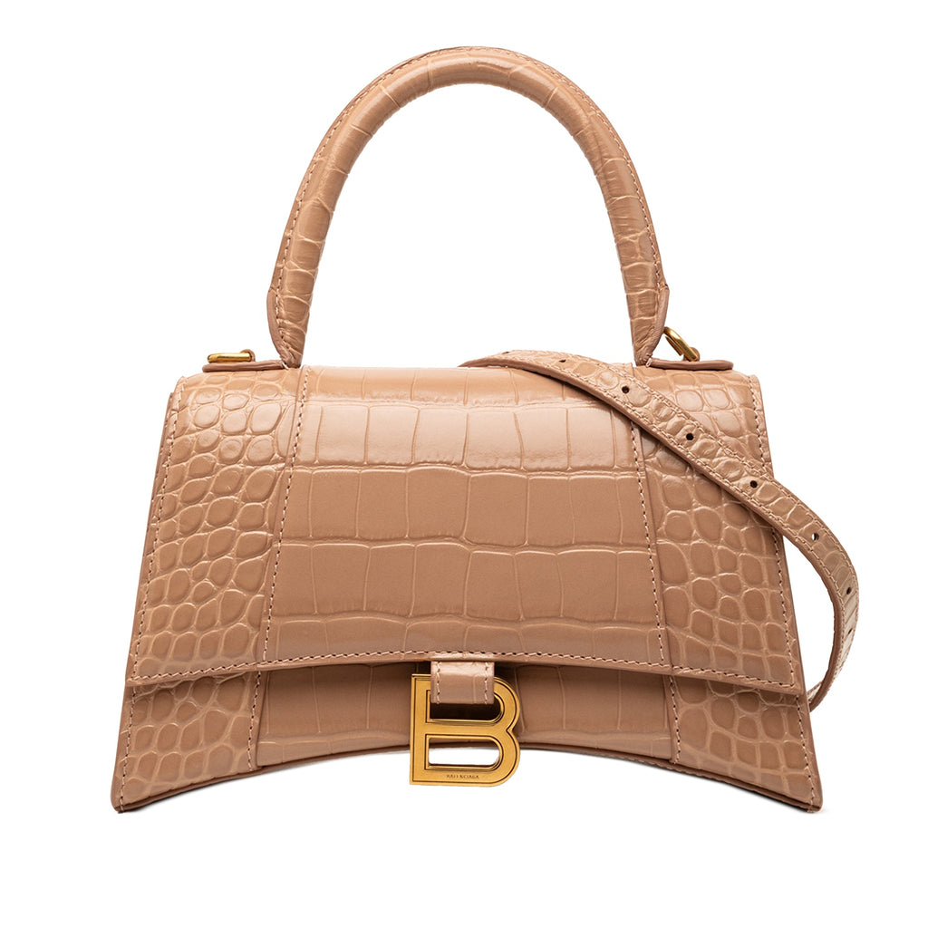 Small Croc Embossed Hourglass Top Handle Bag