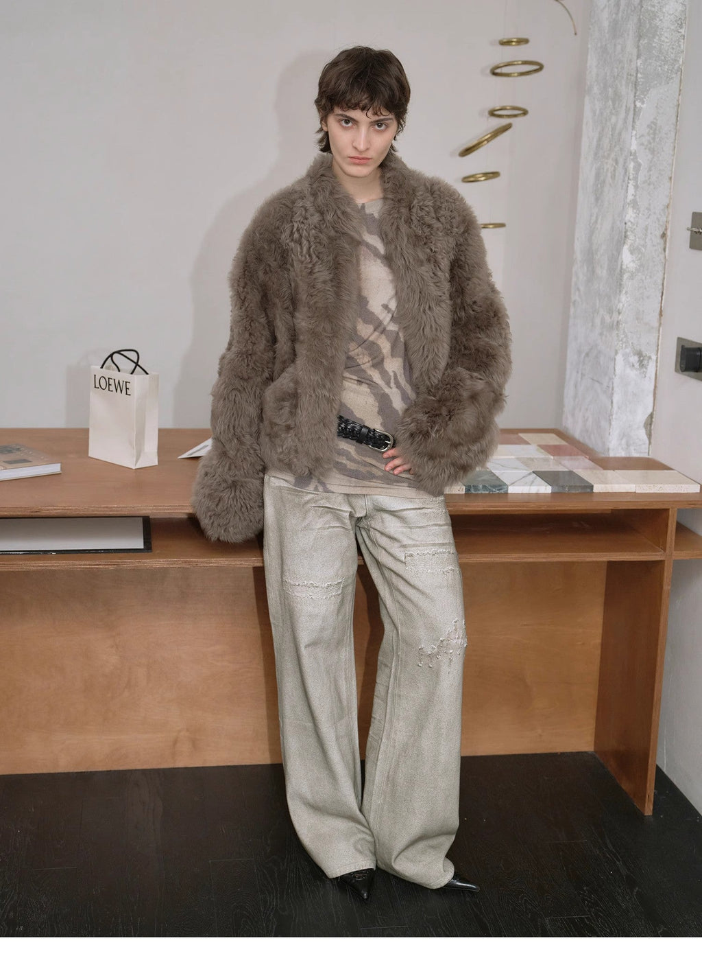 Autumn Basel imported Tuscan sheepskin half-roll short casual fur coat