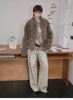 Autumn Basel imported Tuscan sheepskin half-roll short casual fur coat