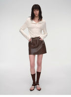Houston Street New Zealand imported sheep leather vintage A-line short skirt