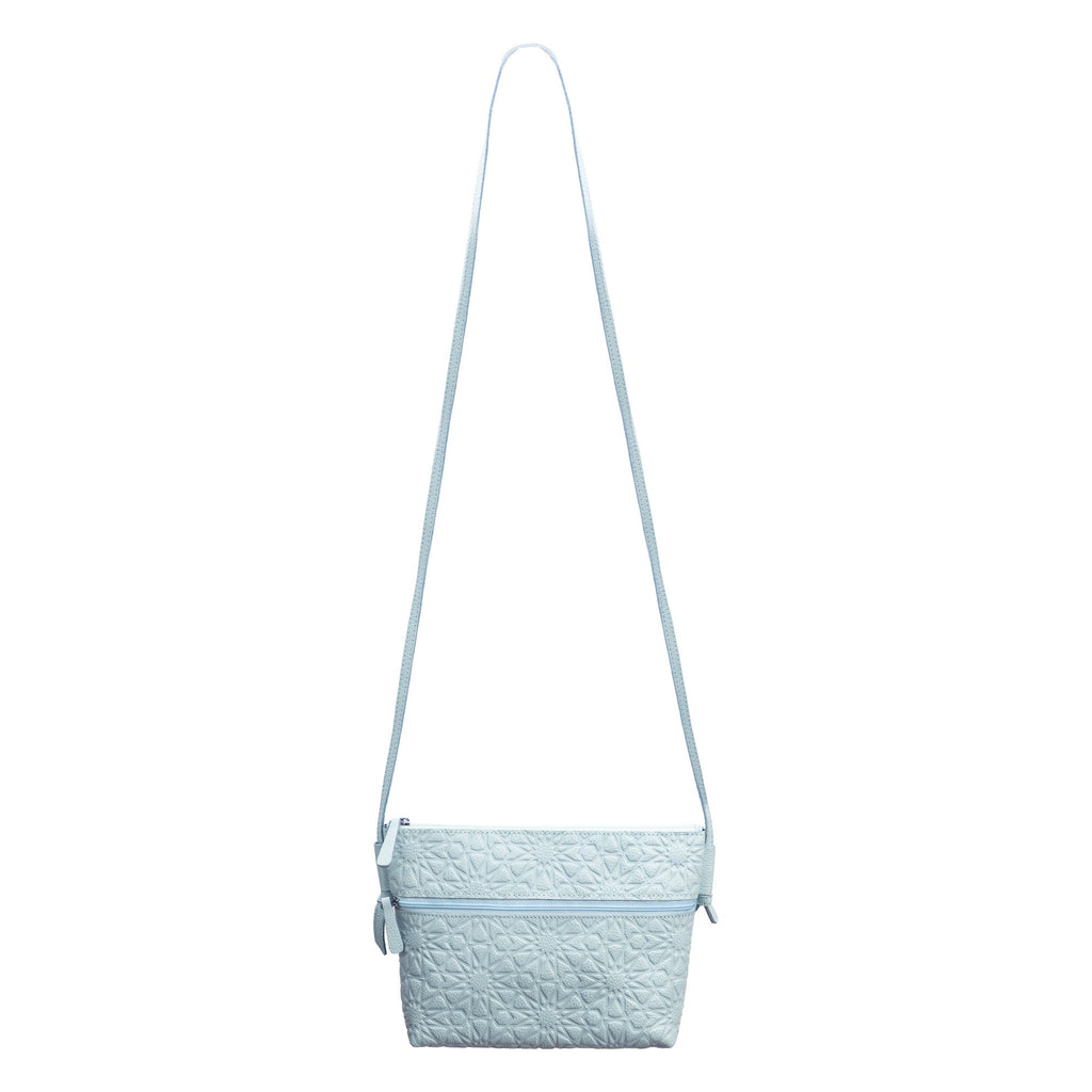 Light Blue Embossed Crossbody Bag with Islamic Design Pattern