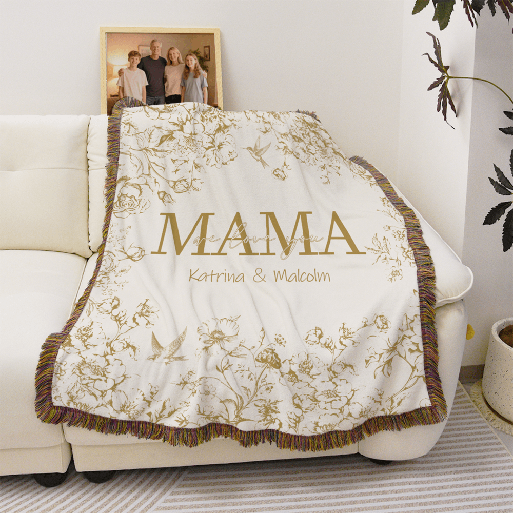 Toile De Jouy personalizada 1-6 nombres Manta suave multicolor con apodo y borlas Decoración del hogar Navidad Día de la madre Regalo para mamá Abuela