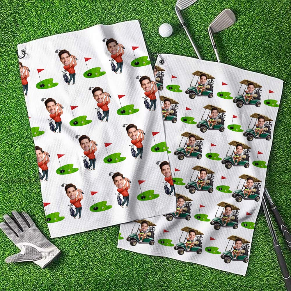 Toalla de golf personalizada Avatar Photo Quick Dry Microfiber Waffle con mosquetón Accesorio Regalo de cumpleaños para los amantes del golf