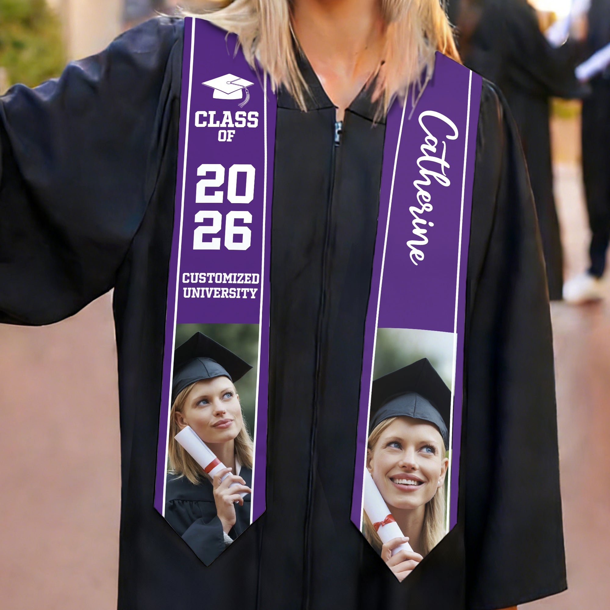 Fajín de Graduación Personalizado Multicolor con Foto y Nombre de la Escuela y Año de Graduación Regalo para Graduados de la Clase 2026