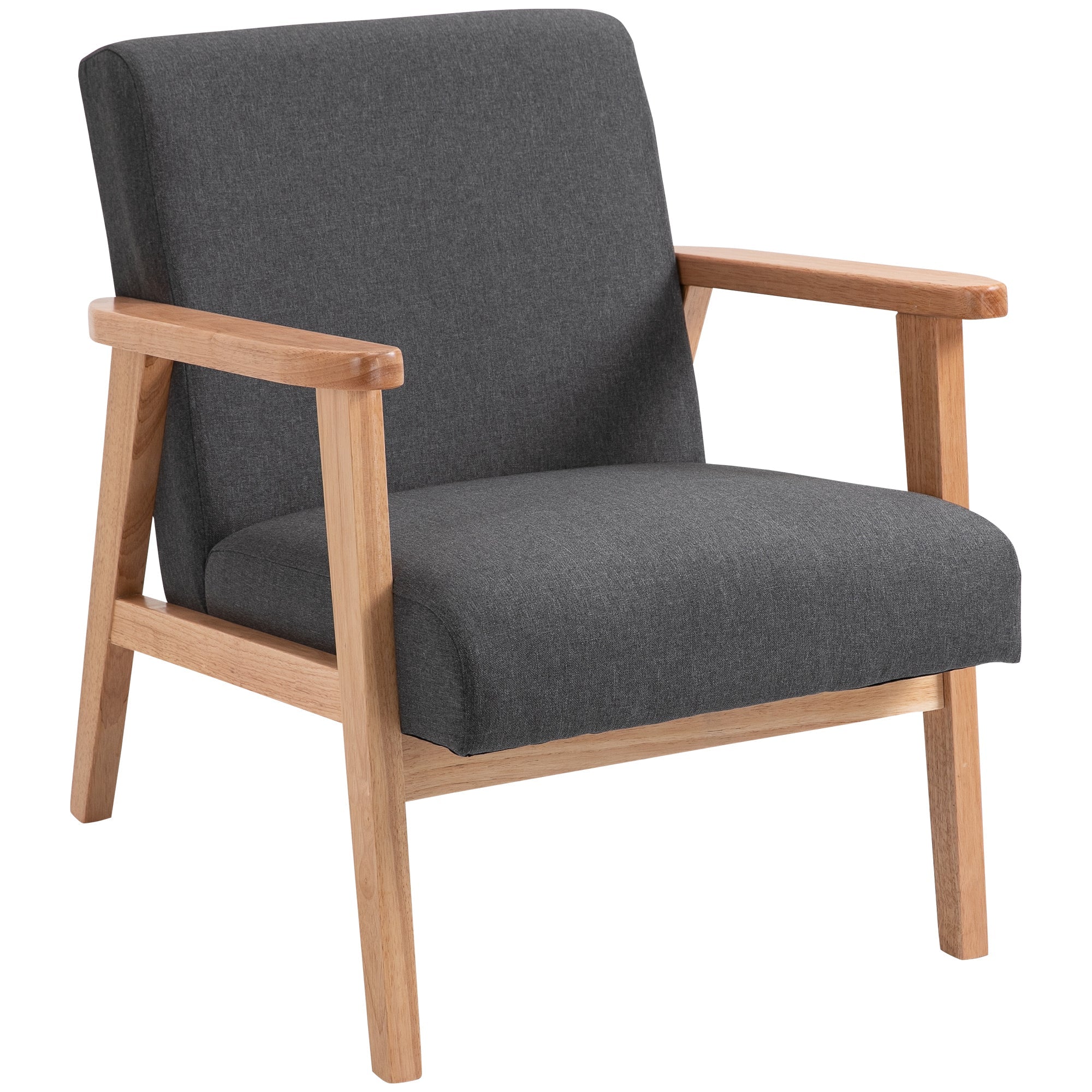 Mid-Century Fabric Armchair with Wood Legs  and Padded Cushion, Grey