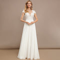 Bridal Wedding Dress Ivory Cap Sleeve Long V-Neck A-line