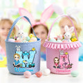 Personalizado lindo personaje de dibujos animados Peter Rabbit Inicial Plaid Cesta de Pascua con el nombre de Pascua Egg Hunt Pascua Día de Regalo para Niños Niñas