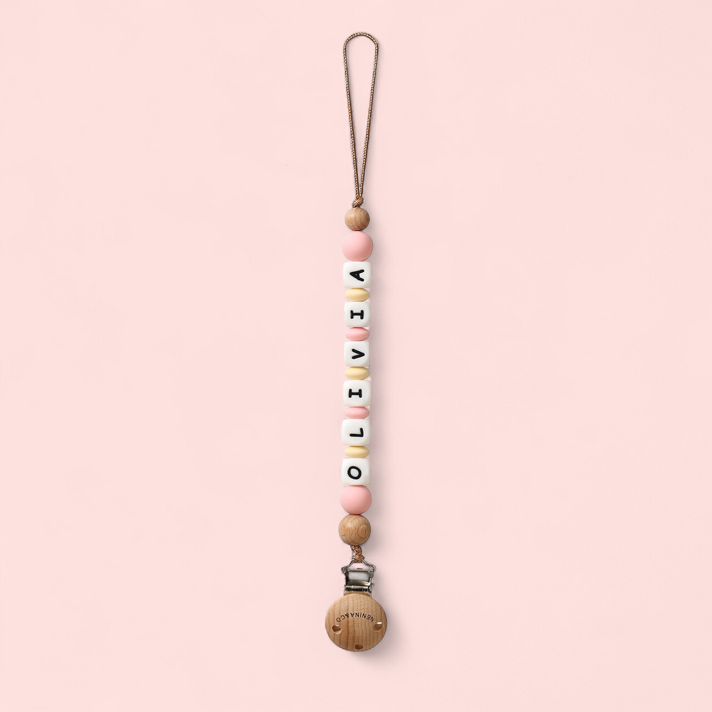 Kit Chupete Clásico Rosa pálido de Silicona + Chupetero con Nombre | Nenina & Co.