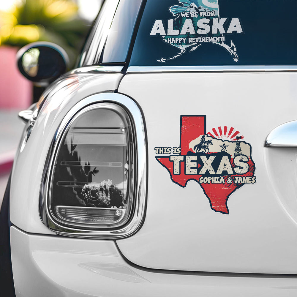 Mapa del estado personalizado resistente a la intemperie Calcomanía adhesiva con texto Decoración de la ventana del coche Regalo de cumpleaños para los propietarios de automóviles de la familia
