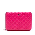 Large Quilted Lambskin Zip Around Organizer Clutch