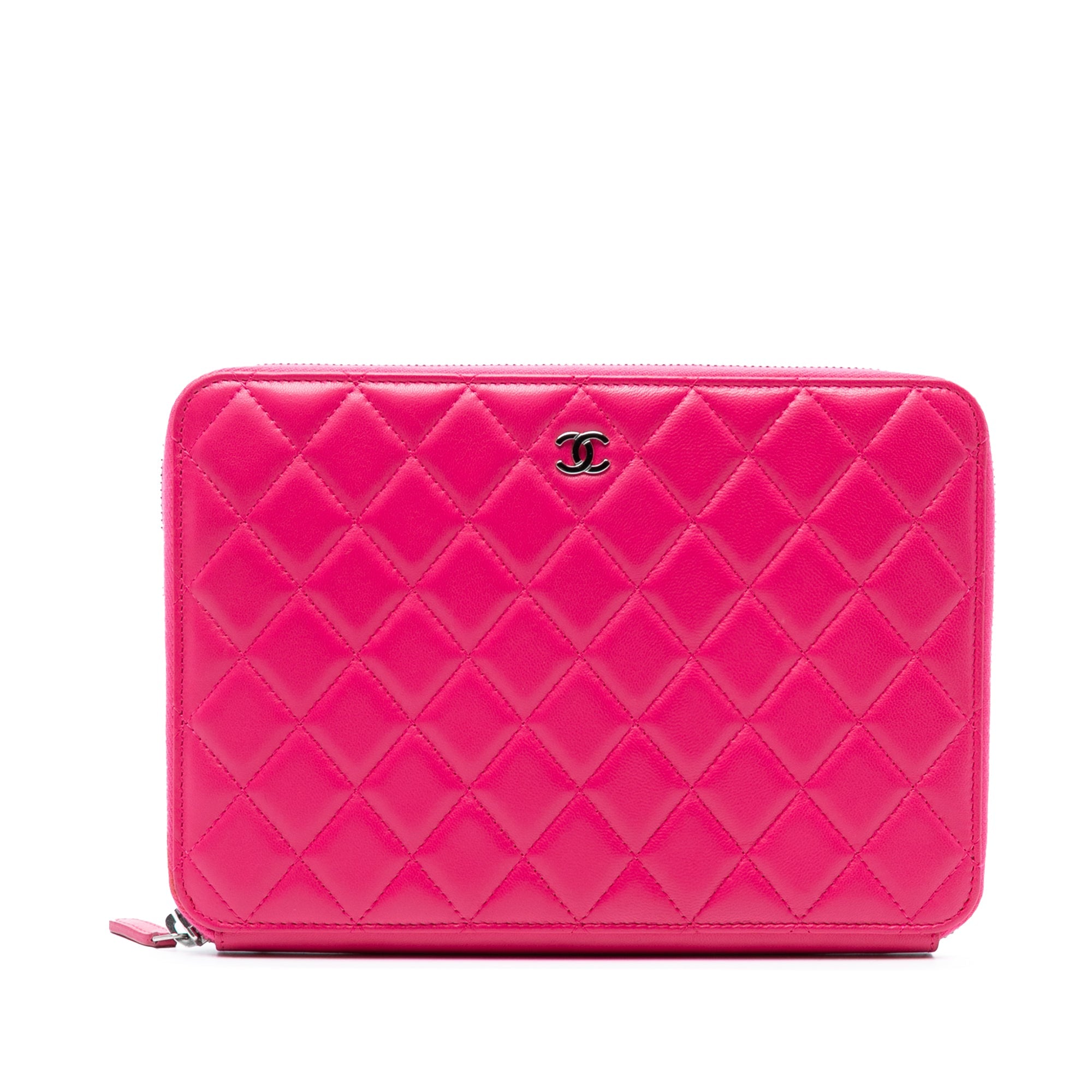 Large Quilted Lambskin Zip Around Organizer Clutch