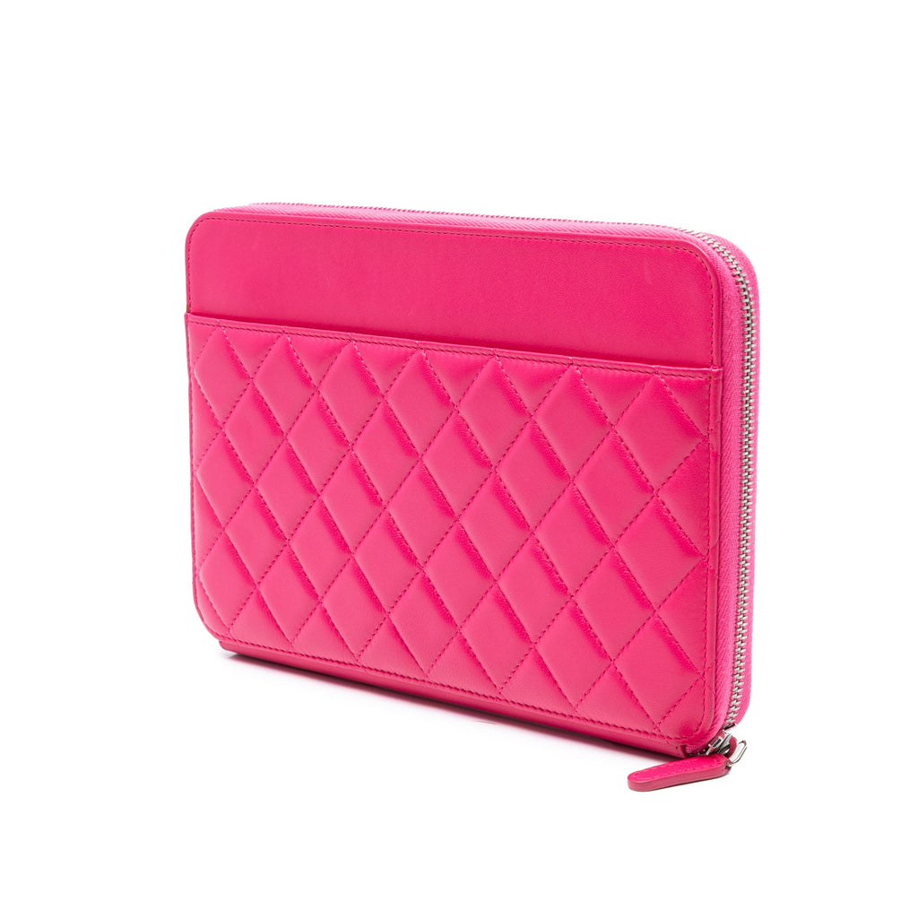Large Quilted Lambskin Zip Around Organizer Clutch