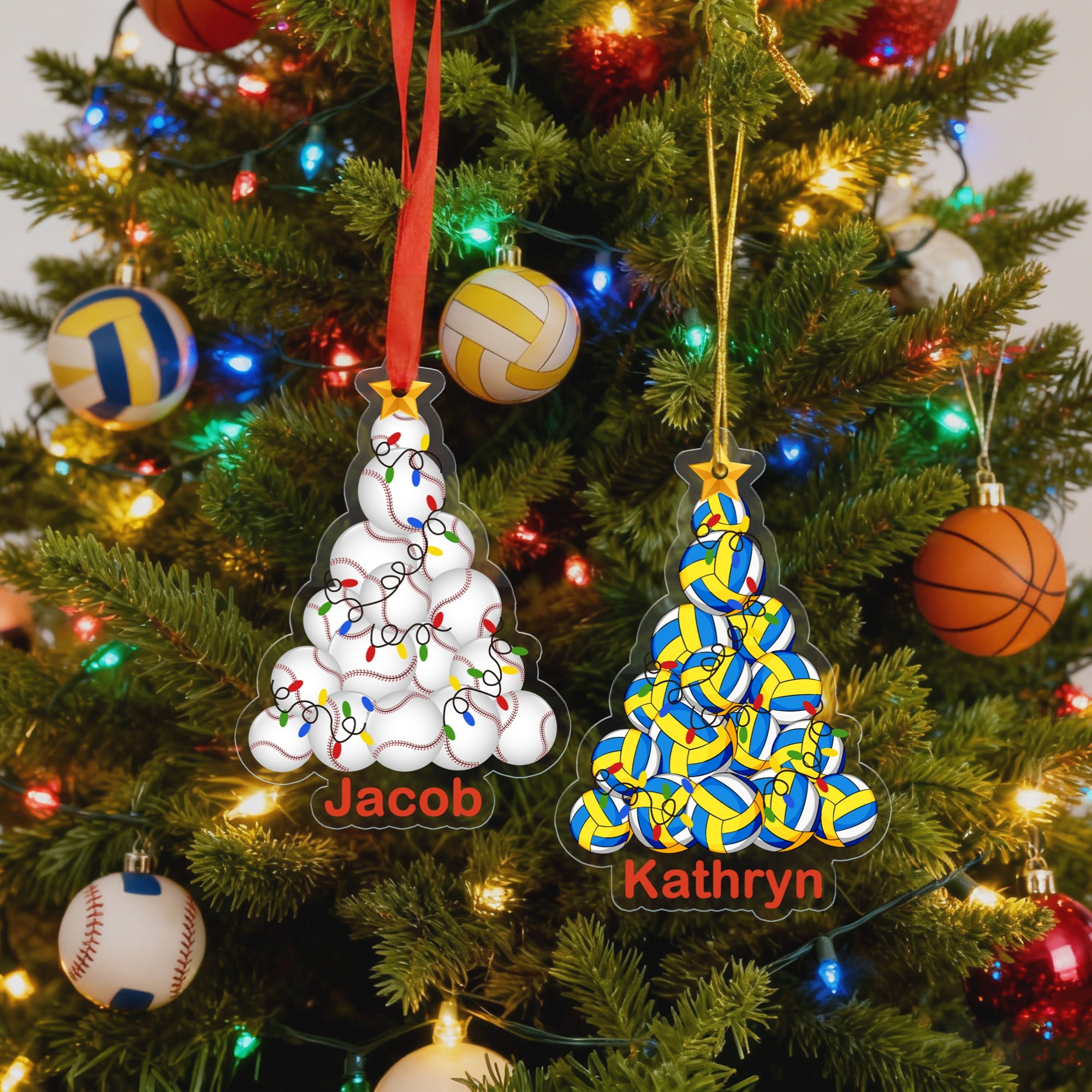 Adorno personalizado de béisbol y baloncesto con nombre para el árbol de Navidad Decoración navideña Regalo para niños amantes del deporte